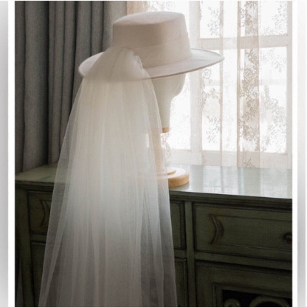White Veiled Boater Hat - Women's Formal Hat - Picture 2 of 7